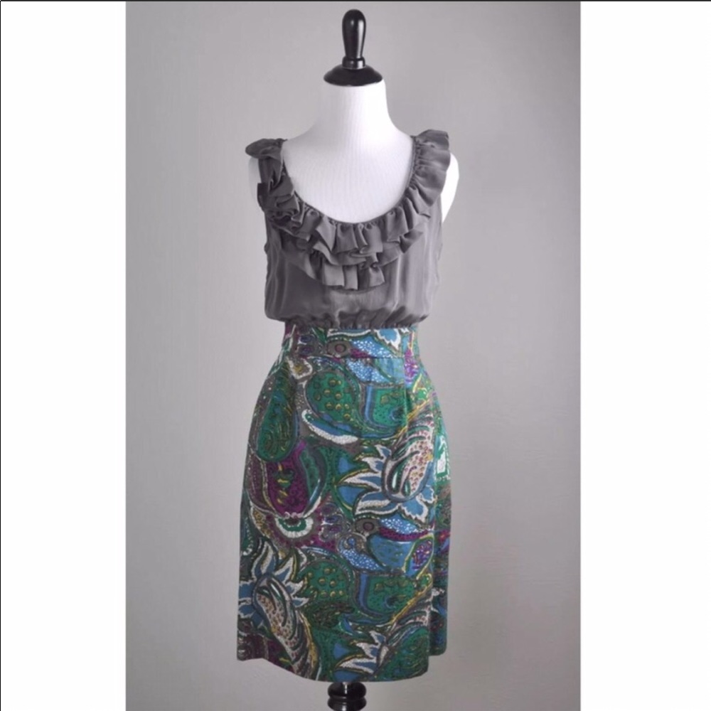 Anthropologie Gray Maeve Paisley Party Dress